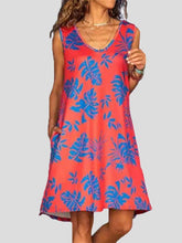 Vestido casual sin mangas con cuello redondo y bolsillos estampados